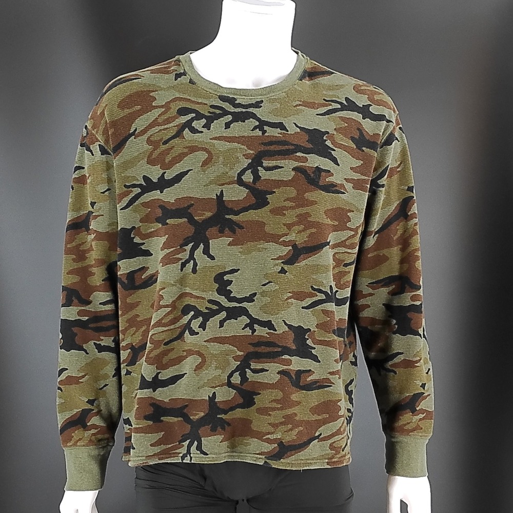 Polo Ralph Lauren Mens 2XL Camo Waffle Knit Thermal Long Sleeve Shirt Green 0331